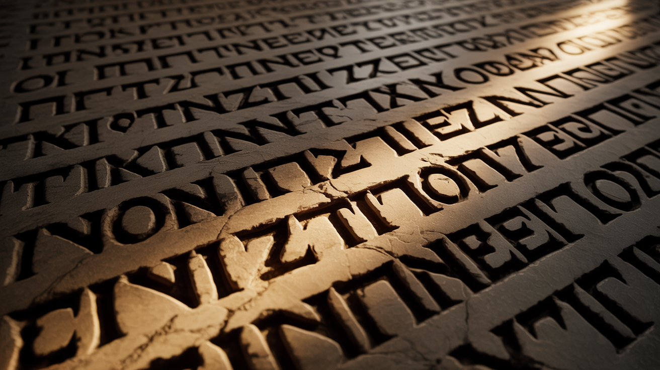 Ancient Hebrew text carved in stone, bathed in golden light